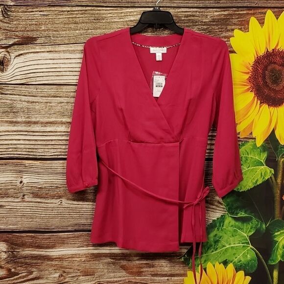 Motherhood Maternity V-neck pullover fushia blouse - Picture 1 of 6